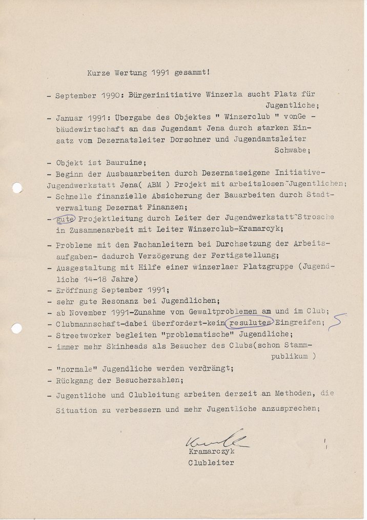 From November 1991 onwards – an increase in problems of violence at and in the club, ThürAZ, collection: Thomas Grund, P-GT-K-14.11.