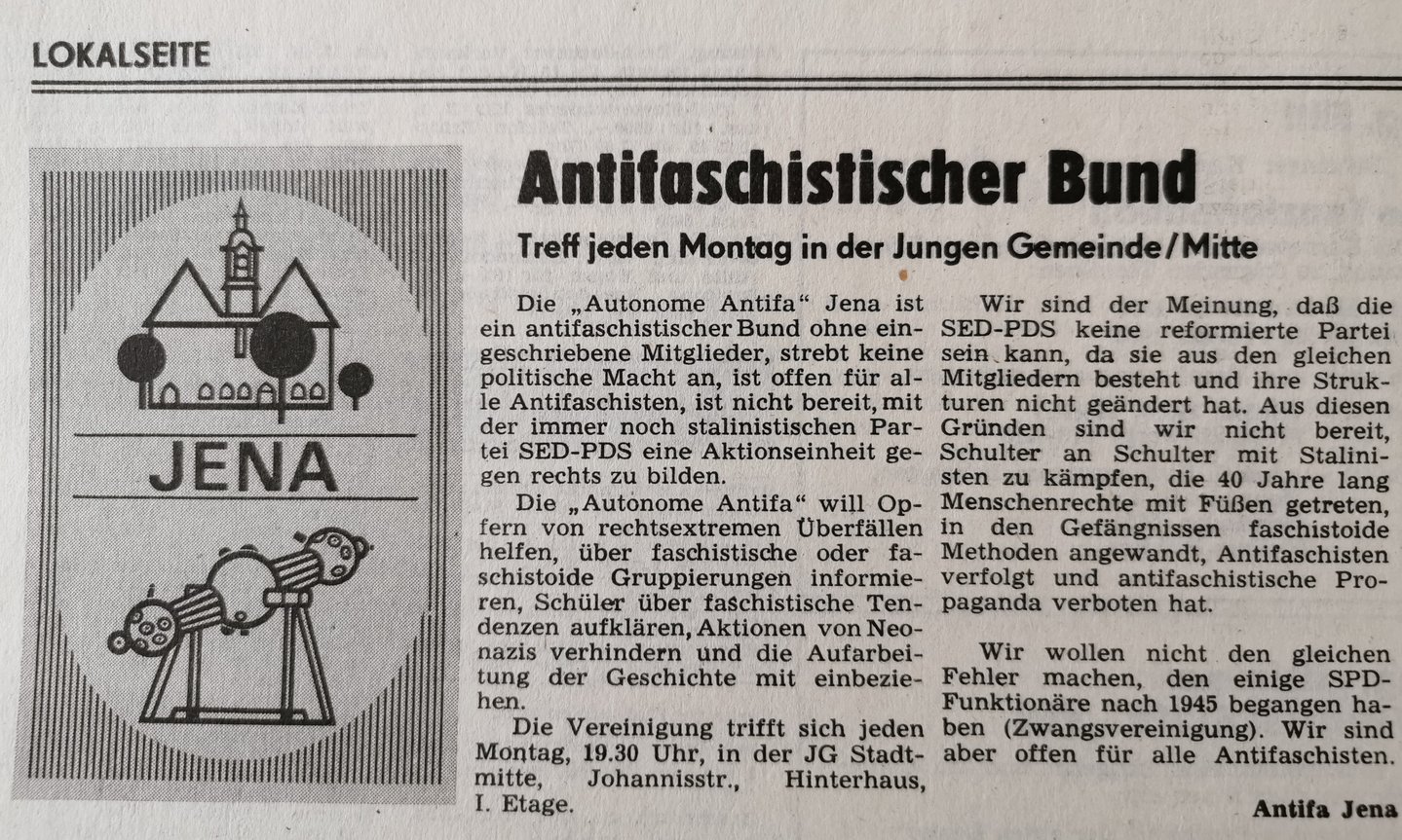 Thüringische Landeszeitung (TLZ), 20. Januar 1990